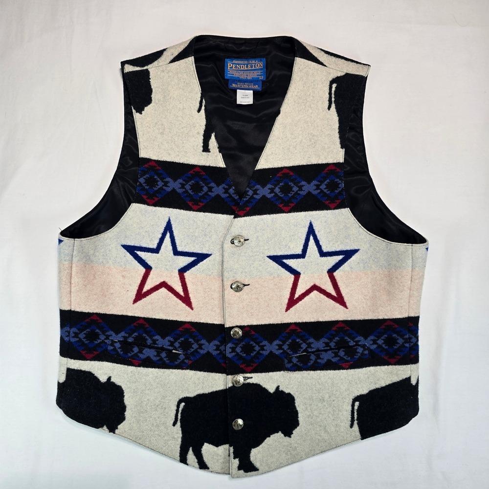 Pendleton High Grade Western Wear Wool Vest Buffalo Star Southwestern Mens L